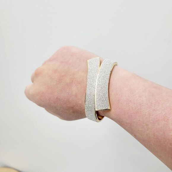 Brand New Gold Tone Matte Silver Bangle Bracelet - Picture 2 of 11